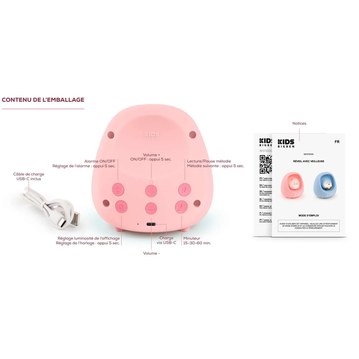 Bigben kids Reveil veilleuse chat Rose