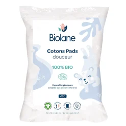 Biolane                    Cotons Pads Bio    Bleu Clair Et Blanc