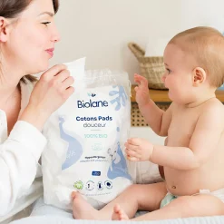 Biolane                    Cotons Pads Bio    Bleu Clair Et Blanc