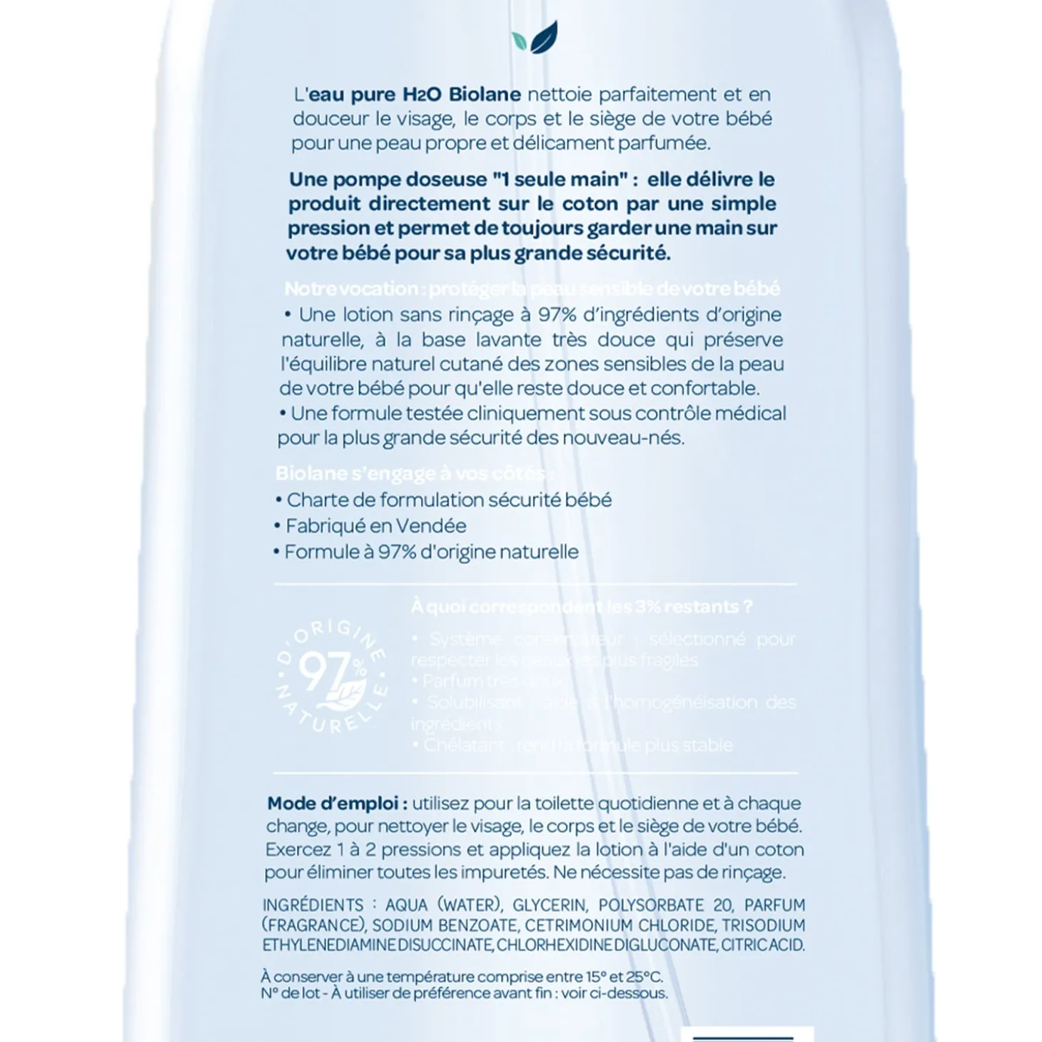 Biolane Eau pure H2O Bleu 750 ml