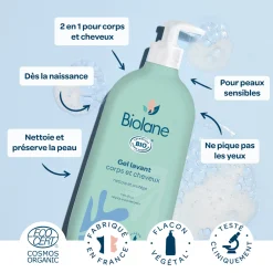 Biolane Gel lavant corps et cheveux Bio Vert 500 ml