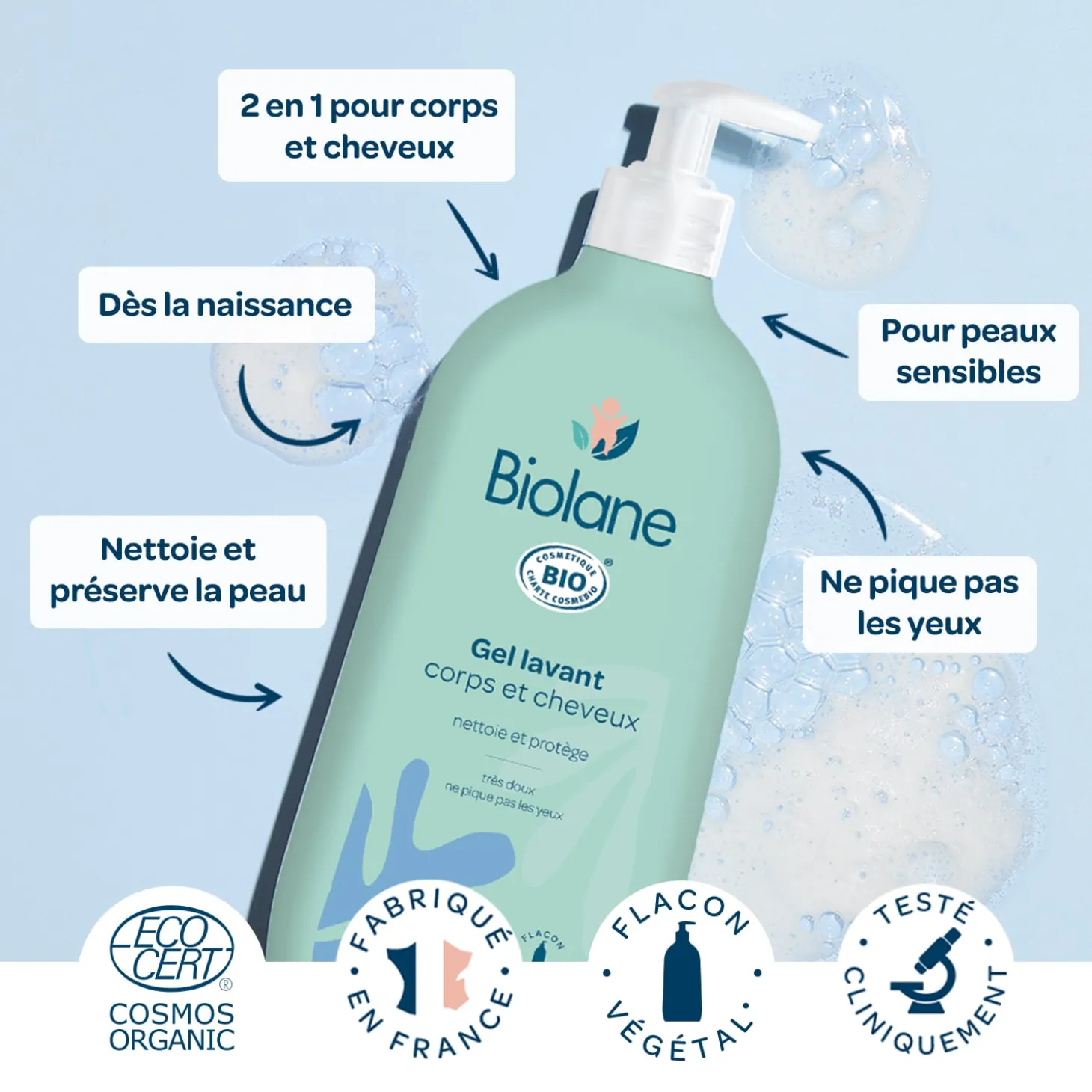 Biolane Gel lavant corps et cheveux Bio Vert 500 ml