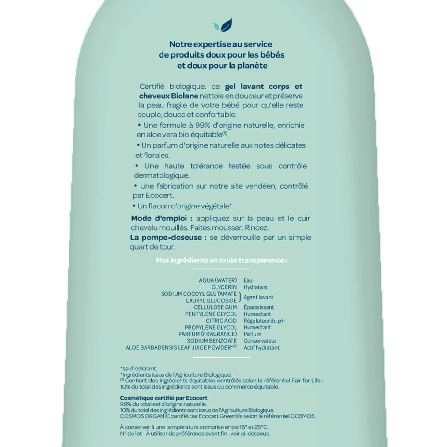 Biolane Gel lavant corps et cheveux Bio Vert 500 ml