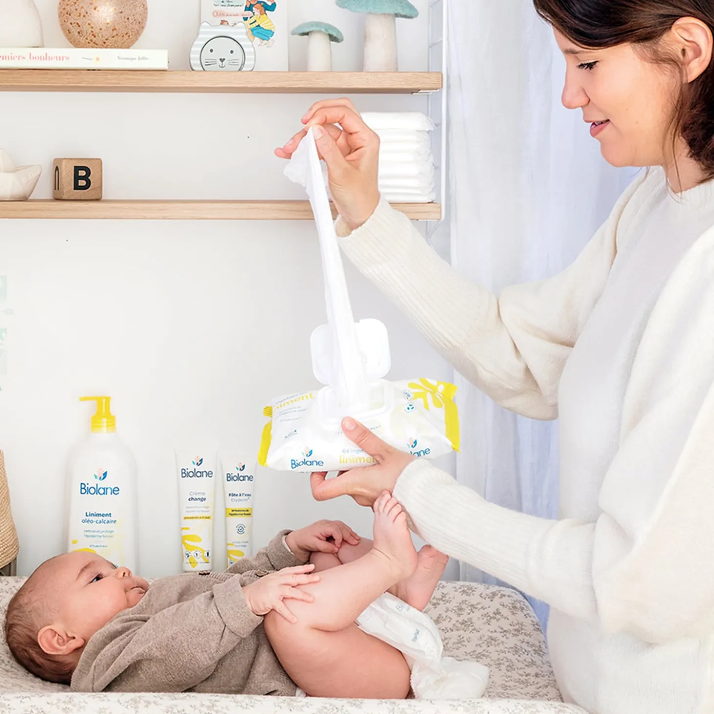 Biolane Lingettes au liniment Jaune Et Blanc