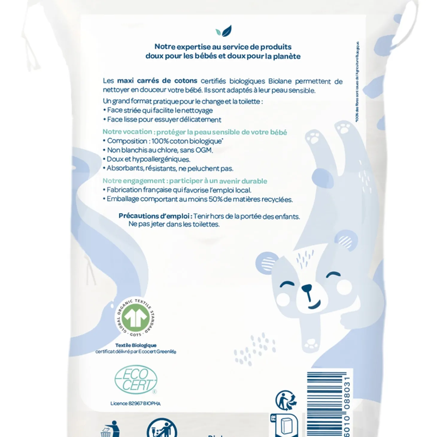 Biolane Maxi-carrés de cotons Bio Bleu Clair Et Blanc