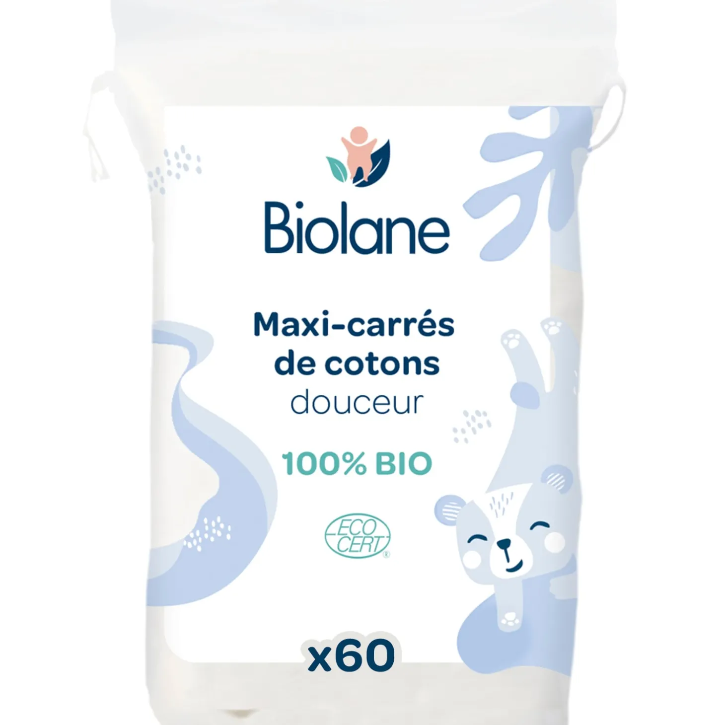 Biolane Maxi-carrés de cotons Bio Bleu Clair Et Blanc