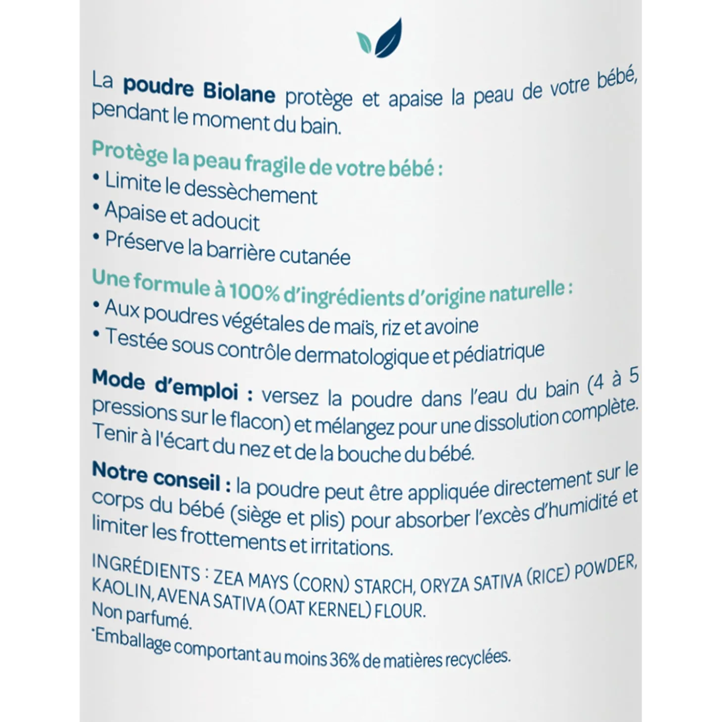 Biolane Poudre de bain adoucissante Bleu Et Blanc