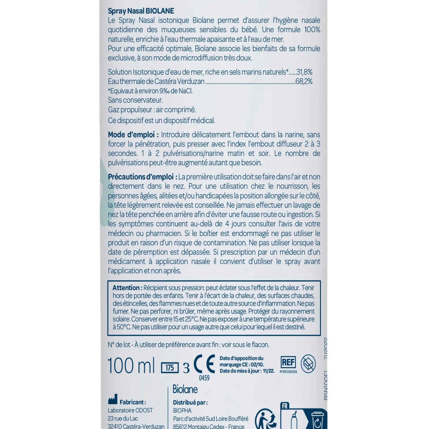 Biolane Spray nasal Vert Et Blanc 100ml