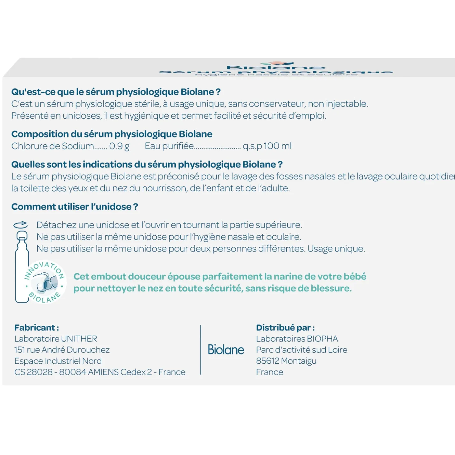 Biolane Sérum physiologique en unidoses Vert Et Blanc 5 ml