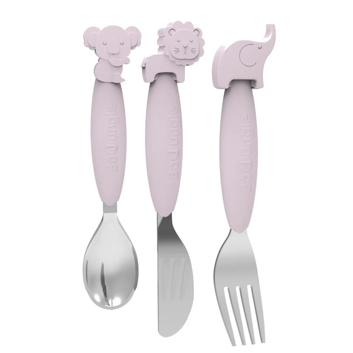 Bo Jungle Cuillère/Fourchette/Couteau Silicone Rose