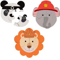 Bo Jungle Puzzle d'animaux (3pcs) - Panda/Eléphant/Lion