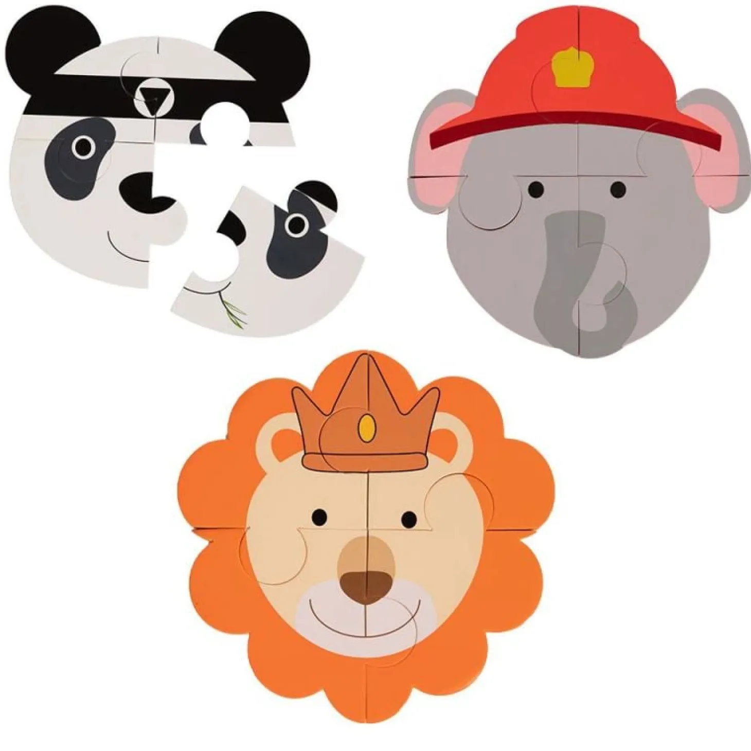 Bo Jungle Puzzle d'animaux (3pcs) - Panda/Eléphant/Lion