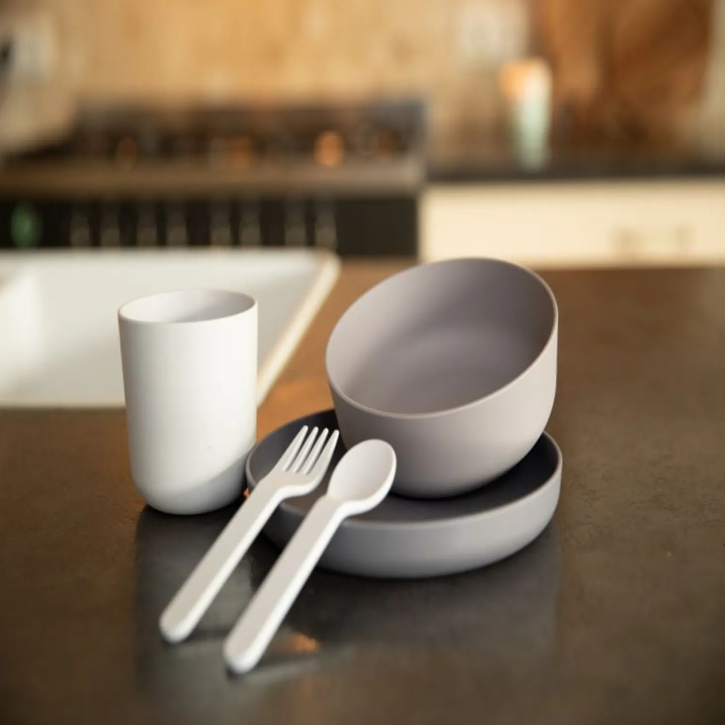 Bo Jungle Set vaisselle Biodégradable CPLA 5pcs Gris