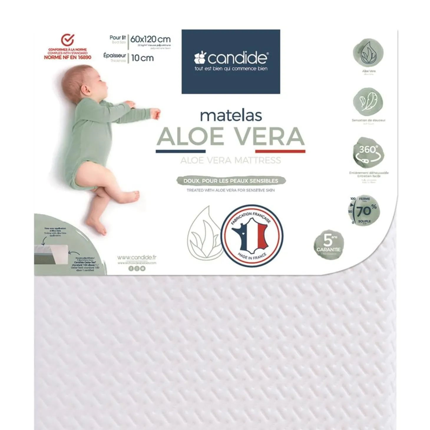 Candide Matelas aloé vera déhoussable