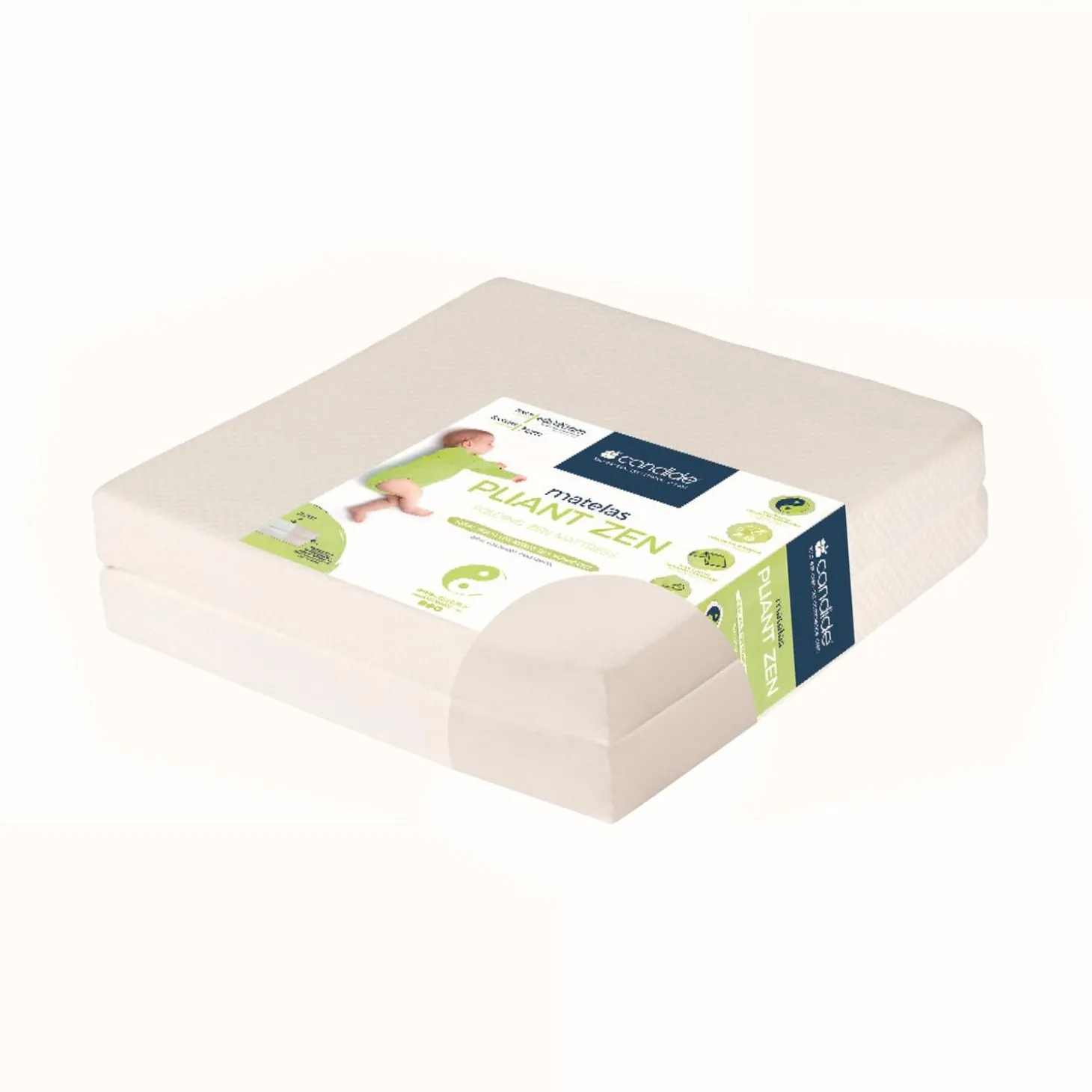 Candide Matelas Pliant 2 parties Zen déhoussable Blanc 60x120 cm