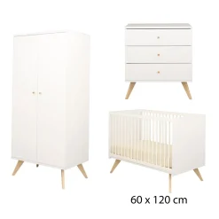 Chambre bébé comlète  Nacréa :  Lit bébé 60x120 cm, Commode  3 tiroirs, Armoire                             de Sauthon