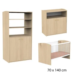 Chambre bébé complète Alice : Lit bébé 70x140 cm évolutif suave, Commode 2 Portes Bois 1 Niche,  Armoire Dressing 2 Petites Portes Bois                            de Sauthon