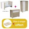 Chambre Bébé Complète Antonin Chêne Noisette Et Blanc, lit 120x60, commode,  Armoire, plan à langer offert                            de Sauthon