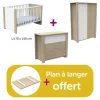 Chambre Bébé Complète Antonin Chêne Noisette Et Blanc, lit 70x140,  commode,  Armoire, plan à langer offert                            de Sauthon