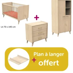 Chambre bébé complète Arty, lit 140x70, commode, armoire, plan à langer offert                            de Sauthon