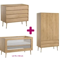 Chambre bébé complète Bosque : lit évolutif 70x140, commode, armoire                            de Vox