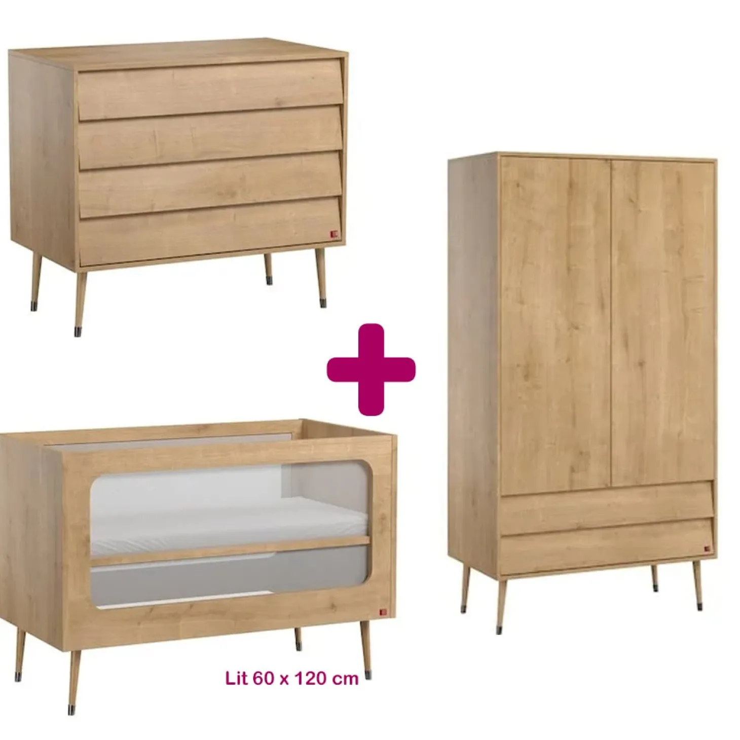 Chambre bébé complète Bosque : lit 60x120, commode, armoire de Vox