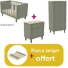 Chambre bébé complète Eléonore kaki : lit 60x120, commode, armoire, plan offert                            de Sauthon