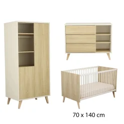 Chambre bébé complète kronos: Lit bébé 70x140 cm évolutif, Commode 3 Tiroirs 3 Niches, Armoire 2 Portes 3 Niches de Sauthon