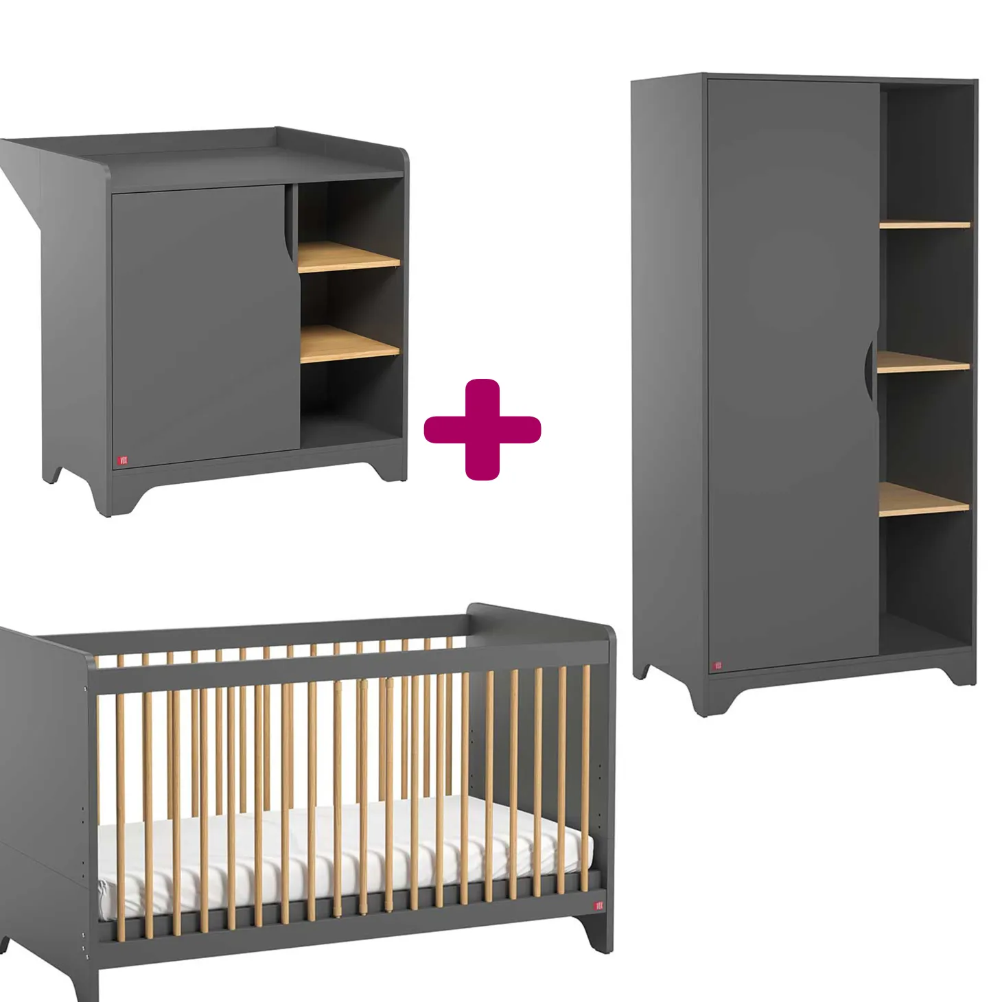 Chambre bébé complète Leaf : lit 70x140, commode, armoire de Vox