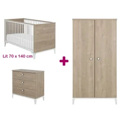 Chambre bébé complète Marcel : lit 70x140, commode, armoire                            de Galipette
