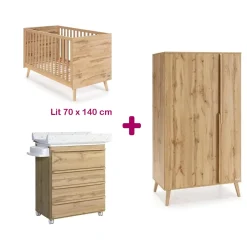 Chambre bébé complète Martha : lit 70x140, commode à langer avec baignoire, armoire                            de Micuna