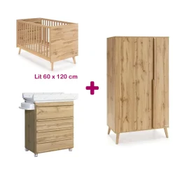 Chambre bébé complète Martha : lit 60x120 commode à langer avec baignoire, armoire                            de Micuna