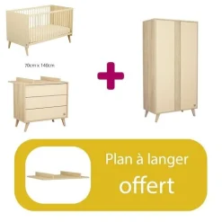 Chambre bébé complète Mélinée: Lit bébé  70x140, Commode 3 tiroirs, Armoire 2 portes , plan offert                             de Sauthon