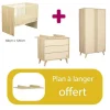 Chambre bébé complète Mélinée : Lit bébé transformable  60x120, Commode 3 tiroirs  Armoire 2 portes  plan offert                             de Sauthon
