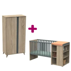 Chambre bébé complète Nova : lit combiné évolutif 60x120, armoire                            de Sauthon