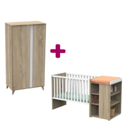 Chambre bébé complète Nova : lit combiné évolutif 60x120, armoire                            de Sauthon