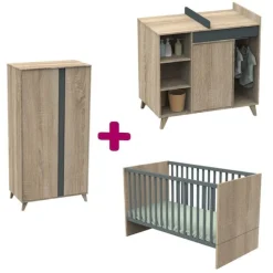 Chambre bébé complète Nova : lit 70x140, commode, armoire                            de Sauthon