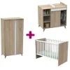 Chambre bébé complète Nova : lit 60x120, commode, armoire                            de Sauthon