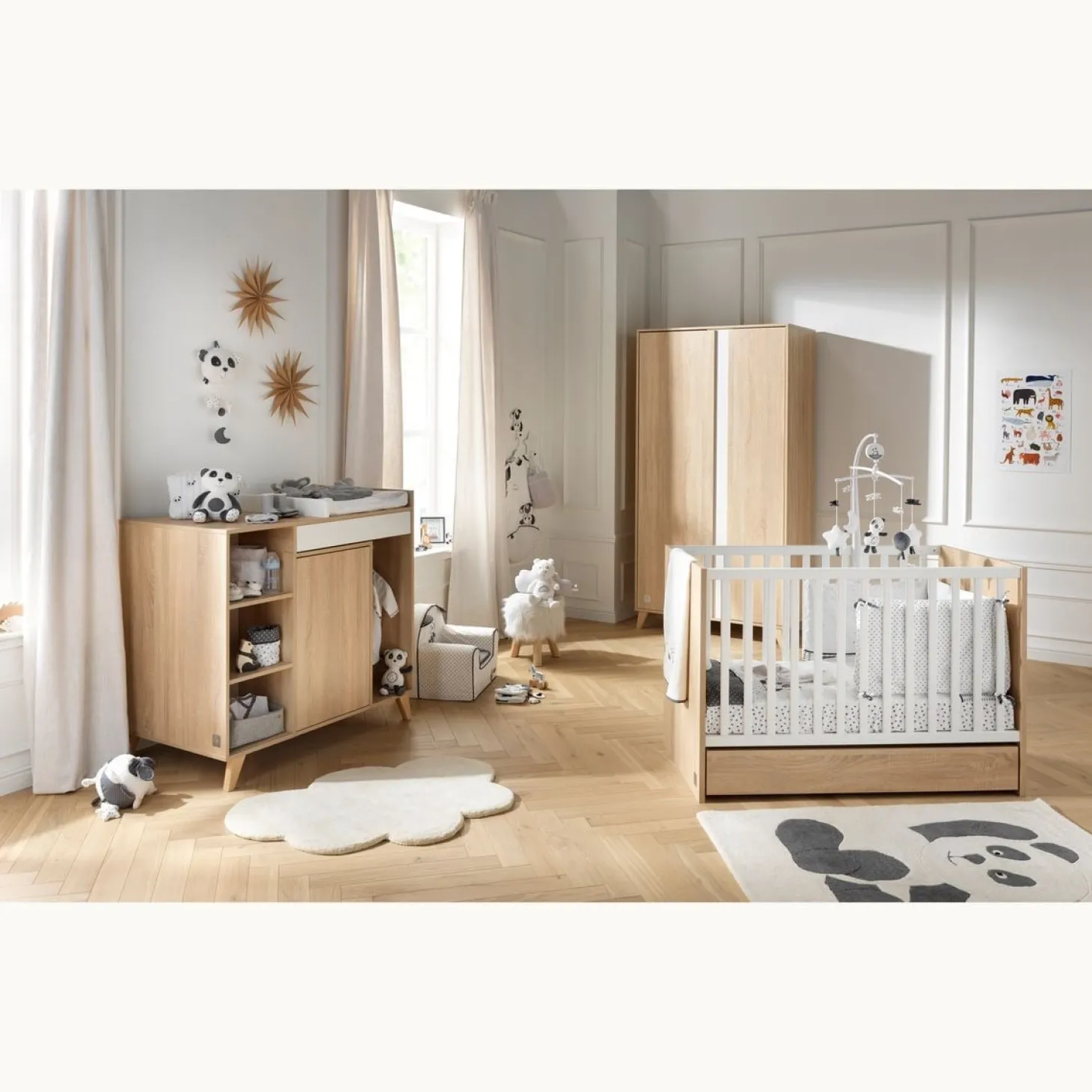 Chambre bébé complète Nova : lit 60x120, commode, armoire de Sauthon