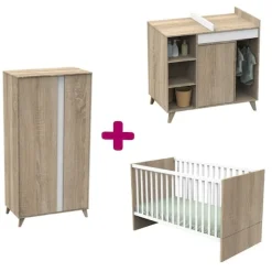 Chambre bébé complète Nova : lit 70x140, commode, armoire                            de Sauthon