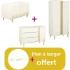 Chambre bébé complète  Paloma : Little Big Bed 140X70, Commode  3 Tiroirs 1 Porte ,Armoire 2 Portes,Dispositif à Langer Grand modèle                               de Sauthon