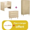 Chambre bébé complète Paloma : Lit 60x120 bébé  bois, Commode 3 tiroirs,Armoire 2 portes,Plan à langer bois offert                             de Sauthon