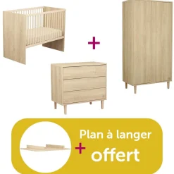 Chambre bébé complète Paloma : Lit 60x120 bébé  bois, Commode 3 tiroirs,Armoire 2 portes,Plan à langer bois offert                             de Sauthon