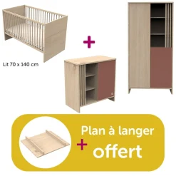 Chambre bébé complète Tokyo : lit 140x70 commode, Amoire  plan offert                            de Sauthon