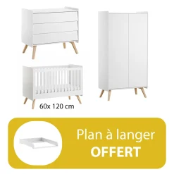 Chambre bébé complète : Vintage blanc lit 60x120 + plan offert de Vox