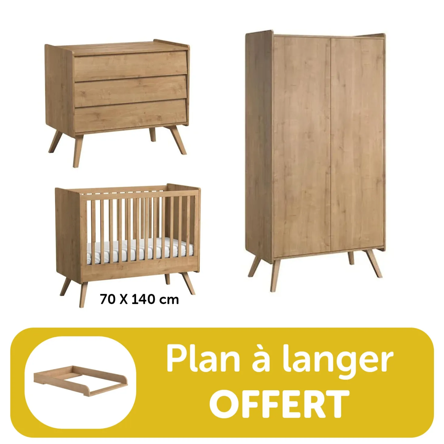 Chambre bébé complète : Vintage bois blanc lit 70x140 + plan offert de Vox