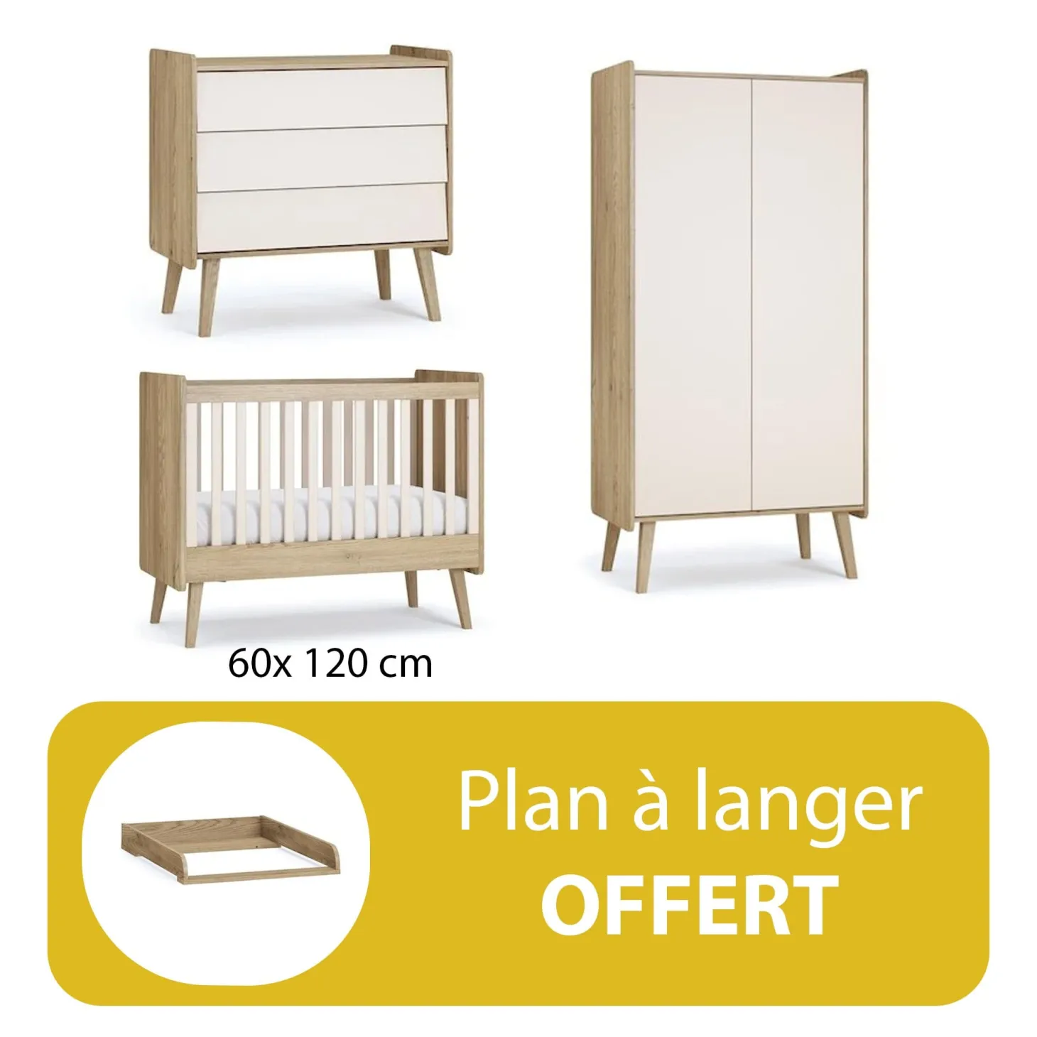 Chambre bébé complète : Vintage fresh lit 60x120 + plan offert de Vox
