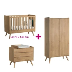Chambre bébé complète Vintage : Lit 70x140, commode Bois, armoire, plan à langer                             de Vox