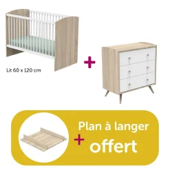 Chambre bébé duo Access blanc : lit 60x120, commode, plan à langer offert                            de Sauthon