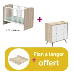 Chambre bébé duo Access blanc : lit 70x140, commode, plan à langer offert                             de Sauthon